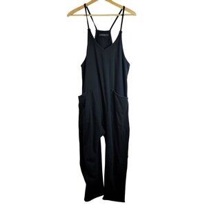 Automet Women Jumpsuit Black Med Scoop Neck Strappy Wide Flare Summer Sleeveless